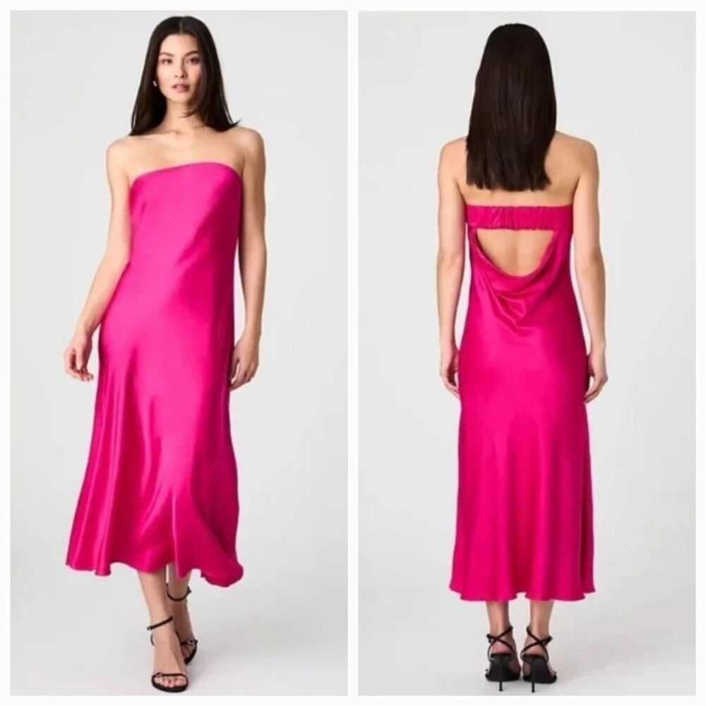NWT French Connection Satin Midi Dress Size Small Pink Strapless Flowy $158